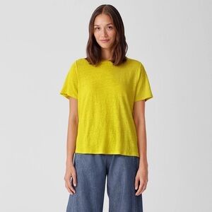 EILEEN FISHER Organic 100%  Linen Jersey Crew Neck Tee Yellow Size XXS EUC